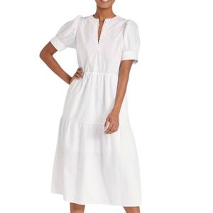 Who What Wear DemiTiered White Puff Short Sleeve Dress w/Pockets Size Large